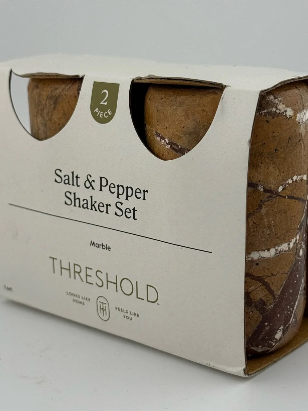Target Threshold salt🧂 & pepper shaker. Tan marble. Minimalist. Never used. New.